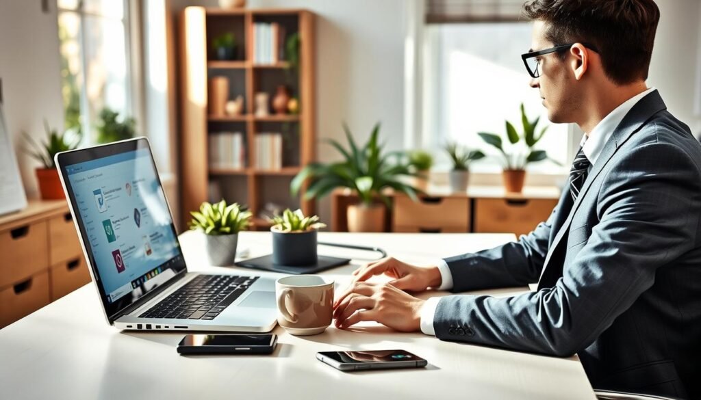 A person in a professional business outfit sits at a modern desk, focused on a laptop screen showing the Windows operating system interface. The foreground features the laptop displaying a colorful application removal interface, with icons and selection options clear and vivid. In the middle, a cup of coffee and a smartphone are placed neatly beside the laptop, adding a touch of everyday life. The background shows a well-organized home office with bookshelves and houseplants, illuminated by soft, natural light from a nearby window casting gentle shadows. The overall mood conveys productivity and clarity, emphasizing the process of managing and uninstalling applications smoothly. A person in a professional business outfit sits at a modern desk, focused on a laptop screen showing the Windows operating system interface. The foreground features the laptop displaying a colorful application removal interface, with icons and selection options clear and vivid. In the middle, a cup of coffee and a smartphone are placed neatly beside the laptop, adding a touch of everyday life. The background shows a well-organized home office with bookshelves and houseplants, illuminated by soft, natural light from a nearby window casting gentle shadows. The overall mood conveys productivity and clarity, emphasizing the process of managing and uninstalling applications smoothly.